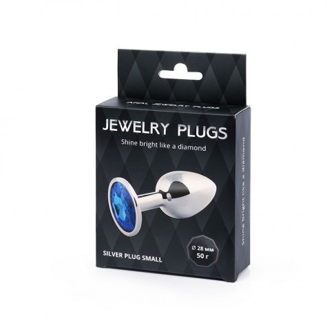 Анальное украшение SILVER PLUG SMALL с синим кристаллом - 7,2 см.