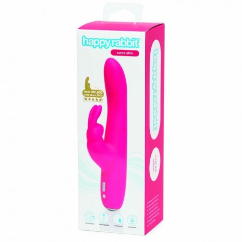 Розовый перезаряжаемый вибратор Rabbit Slimline Curve Rechargeable - 24 см.