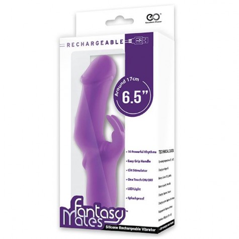 Фиолетовый вибратор с клиторальным отростком MATES FANTASY RECHARGE VIBRATOR - 17 см.